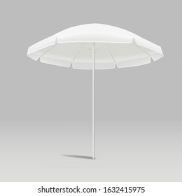 White beach umbrella on a gray background, mockup template for design, vector.