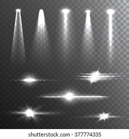 White beam lights set of different shapes and projections gleaming in the darkness banner abstract vector illustration  