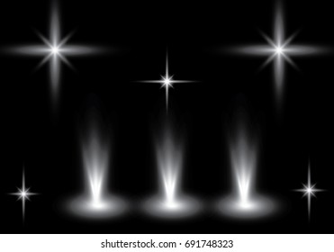 White beam lights set of different shapes and projections gleaming in the darkness banner abstract vector illustration