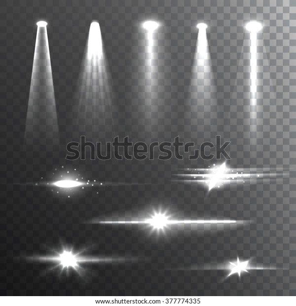 White beam\
lights set of different shapes and projections gleaming in the\
darkness banner abstract vector illustration \
