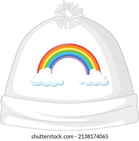 White beanie cap with rainbow pattern illustration