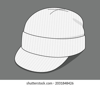 White Beanie Hat With Brim Cap Template Vector on Gray Background