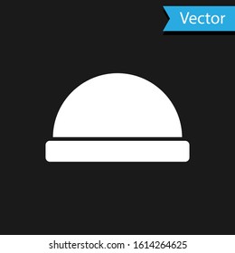 White Beanie hat icon isolated on black background.  Vector Illustration