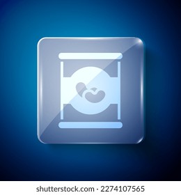 White Beans in can icon isolated on blue background. Square glass panels. Vector