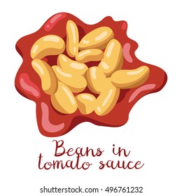 White beans in tomato sauce. Isolated with the inscription