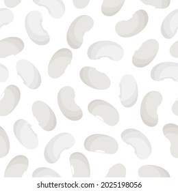 White beans vector cartoon seamless pattern for template farmer market design, label and packing. Natural energy protein organic super food.