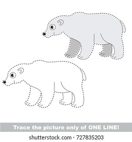 White Bear to be traced only of one line, the tracing educational game to preschool kids with easy game level, the colorful and colorless version.