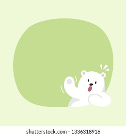 white bear cartoon character cute on green pastel color background for banner copy space empty, white bear on speech bubble template, empty banner teddy bear mascot cartoon beautiful