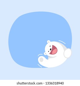 white bear cartoon character cute on blue pastel color background for banner copy space empty, white bear on speech bubble template, empty banner teddy bear mascot cartoon beautiful