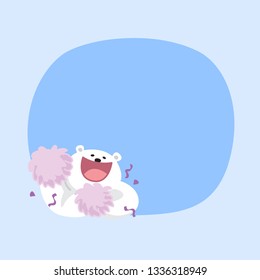 white bear cartoon character cute on blue pastel color background for banner copy space empty, white bear on speech bubble template, empty banner teddy bear mascot cartoon beautiful
