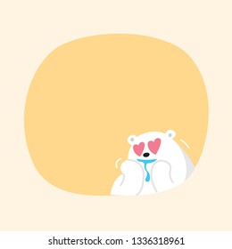 white bear cartoon character cute on orange pastel color background for banner copy space empty, white bear on speech bubble template yellow, empty banner teddy bear mascot cartoon beautiful