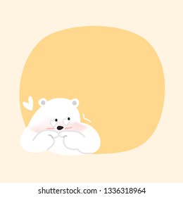 white bear cartoon character cute on orange pastel color background for banner copy space empty, white bear on speech bubble template yellow, empty banner teddy bear mascot cartoon beautiful