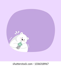 white bear cartoon character cute on purple pastel color background for banner copy space empty, white bear on speech bubble template, empty banner teddy bear mascot cartoon beautiful