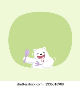 white bear cartoon character cute on green pastel color background for banner copy space empty, white bear on speech bubble template, empty banner teddy bear mascot cartoon beautiful