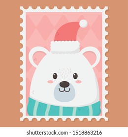white bear celebration happy christmas stamp