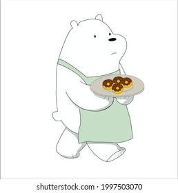 White bear character serving delicious donut snack