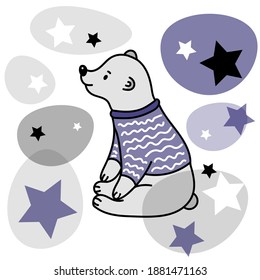 white bear character vector in a blue jacket.
