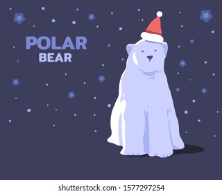 White bear and christmas hat . White bear vector illustration