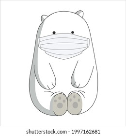 White bear cute character is sitting wearing a mask