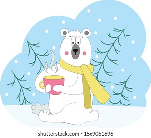 the white bear drinks acup of hot tea