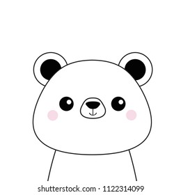 White bear face . Black contour silhouette. Kawaii animal. Cute cartoon grizzly character. Funny baby with eyes, nose, ears. Love Greeting card. Flat design. White background Isolated. Vector