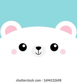 White bear head face square icon. Cute cartoon kawaii funny character. Pet baby print for notebook cover, greeting card. Happy Valentines Day. Flat design. Blue background. Vector illustration