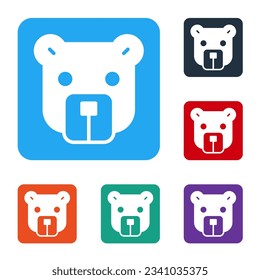White Bear head icon isolated on white background. Set icons in color square buttons. Vector