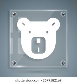 White Bear head icon isolated on grey background. Square glass panels. Vector