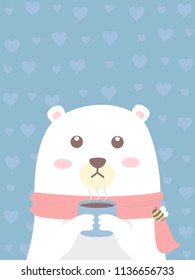 white bear hold a cup of coffee