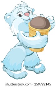 White bear holding chocolate ice cream cone. Illustration in vector format