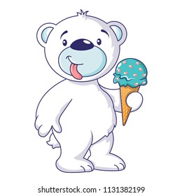 White bear with ice cream icon. Cartoon of white bear with ice cream vector icon for web design isolated on white background