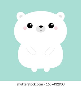 White bear icon. Cute funny head face. Kawaii cartoon character. Pink cheeks. Happy Valentines Day. Baby greeting card template. Blue background. Flat design. Vector illustration
