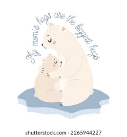 White bear Mama with baby. Happy Mothers day greeting card concept.