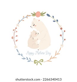 El oso blanco mamá con el bebé. El concepto de tarjeta de felicitación del día de las madres felices.