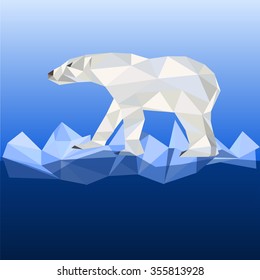 White bear on ice in polygonal style