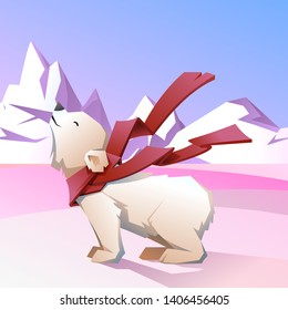 White bear in a red scarf.