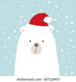 White bear with santa hat - Christmas card