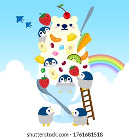 Hielo afeitado de oso blanco y pingüino infantil