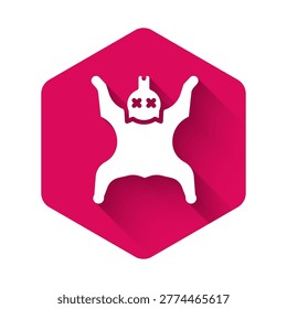 White Bear skin icon isolated with long shadow. Pink hexagon button. Vector