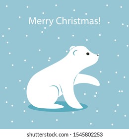 white bear with a snowflake on his nose. cute animal. Christmas greeting card. vector illustration.