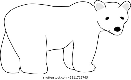White bear standing simple line art vector illustration.