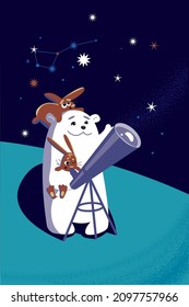 white bear tells little rabbits about stars