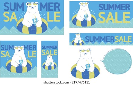 White Bear Vector Banner Set Summer Sale