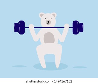 White bear weight training : Cute and kawaii polar bear exercise in cartoon vector design.