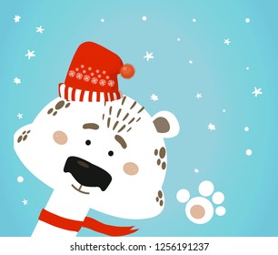 white bear in winter hat