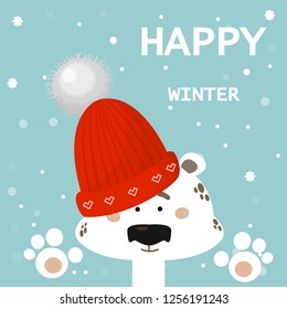 white bear in winter hat