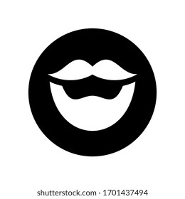 White beard icon design, mustache symbol,  black circle shape background