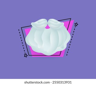 White beard of Santa Claus 3D illustration. Santa Claus costume element 3D vector on purple background. Christmas, New Year, decoration, winter holiday concept