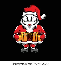 white beard santa claus vector design illustration holding gift box, can be used for book design, poster, merch, t-shirt design, etc.