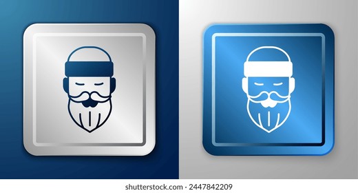 White Bearded lumberjack man icon isolated on blue and grey background. Silver and blue square button. Vector